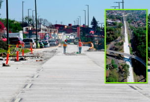 Aspectos del avance de la pavimentación con concreto hidráulico de Circuito Presidentes en Xalapa.