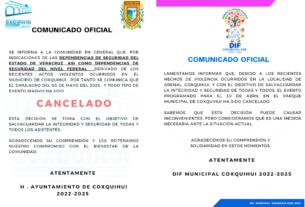 Por hechos violentos, Ayuntamiento de Coxquihui cancela actividades masivas