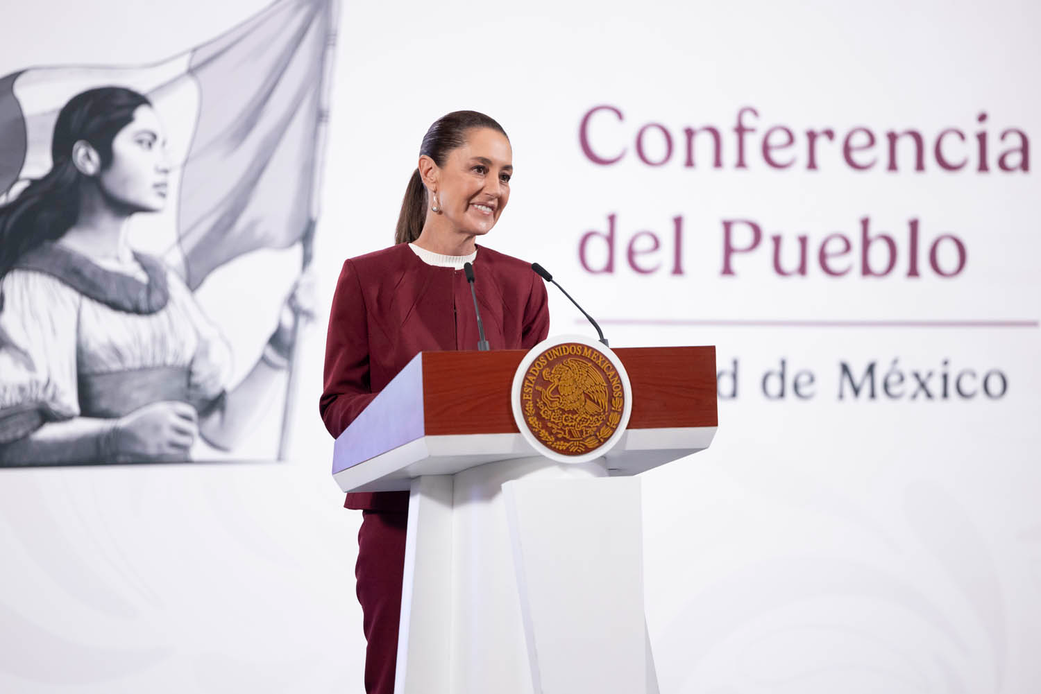 Claudia Sheinbaum durante la Mañanera del Pueblo