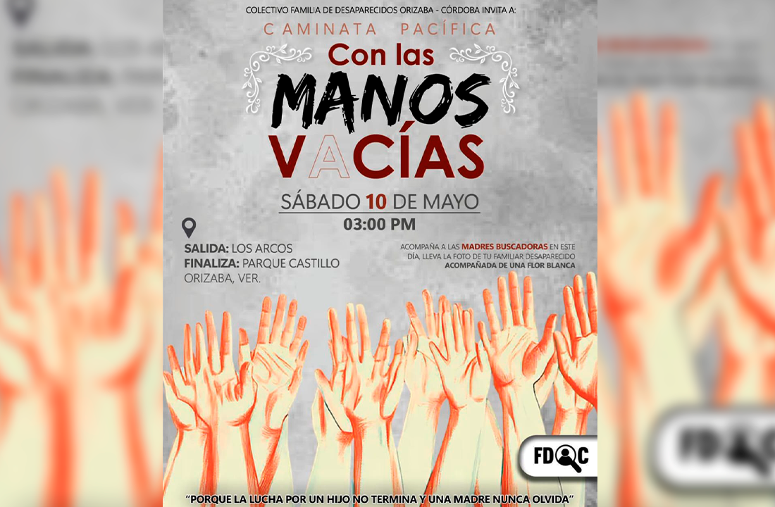 Cartel que convoca a la caminata "Manos Vacías" en Orizaba.