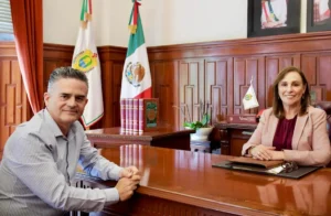 Rocío Nahle recibe en su oficina al diputado Igor Rojí