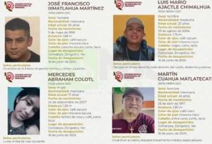 Fichas de cuatro personas desaparecidas en el municipio de Zongolica, Veracruz