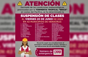 Suspenden clases en municipios de Veracruz por "Erick"